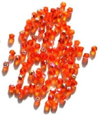 100 4mm Orange AB English Cut Faceted Beads
